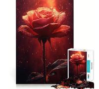 Red Rose With Dew Drops Jigsaw Puzzles 1000 Pieces for Adults Strengthen Recall Calm Mind Quality Edge Warm Surprise (38x26cm)