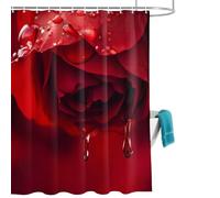 Red Rose with Drops Shower Curtain for Bathroom, Abstract Art Waterproof Cloth Fabric Bathroom Accessories Set with 12 Rust Proof Plastic Hooks, 72” x 96”
