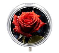 Red Rose with Red Splashes Pill Box 3 Compartment Round Small Pill Box for Pocket Purse Metal Travel Pill Case Portable Daily Pill Organizer Cute Compact Medicine Organizer Mini Pill Container