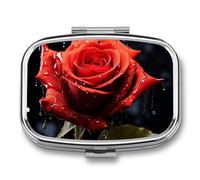 Red Rose with Red Splashes Pill Case 2 Compartment Small Pill Box Compact Travel Daily Medicine Organizer Portable Medicine Vitamin Container Fish Oil and Supplement Storage