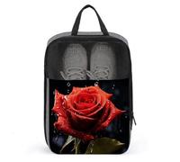Red Rose with Red Splashes Shoe Bag Travel Shoe Organizer Water-Resistant Shoe Pouch with Zipper Sneaker Dust Bag, gray, One Size, Modern