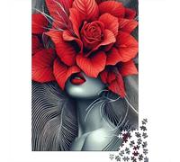 Red Rose Woman 1000 Pieces Sturdy Cardboard Classic Jigsaw Puzzle Adults Kids Impossible Hard Difficult Challenging Decompression Wall Decor Gift Idea 70x50cm/1000pcs