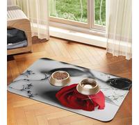 Red Rose2 print PU Leather Feeding Mat for Dogs Cats Pet Food Mat Absorbent Non-Slip Rubber Bottom