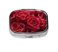 Red Roses_1 Square Mini Pill Case, Compact Metal Pocket Pill Box with 2 Compartments for Travel