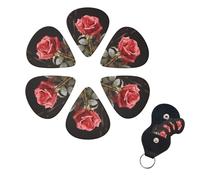 Red Roses and Love Guitar Picks 6 Pack 3 Different Thickness Celluloid Guitar Plectrums with Guitar Pick Holder Personalized Guitar Pick for Acoustic Guitar, Electric Guitar, Bass, Ukulele