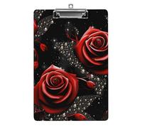 Red Roses and Stars Clipboard, A4 Acrylic Clipboard with Hanging Hole, Ultra-Light Clip Board - Holds 100 Sheets, Shatterproof Document Holder for Office, 12.5" X 8.5"