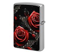 Red Roses and Stars Lighter Case Metal Protective Cover with Double-Sided Art Design, Cool Lighters Pouch Shockproof Lighter Cover for Men Women Gifts, Lighters Not Included