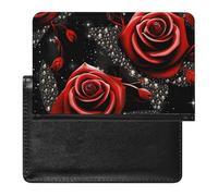 Red Roses And Stars Passport Holder with 3 Card Slots, Portable PU Leather Travel Wallet, Slim Protective Cover for Passport, ID, Credit Cards