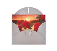 Red Roses At Sunset Horizontal Holiday Card With Gray Heart Shaped Envelope And Write Various Holiday Greetings