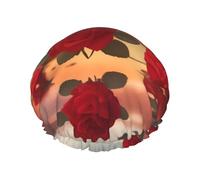 red roses at sunset Printed shower cap, reusable, specially designed for women's long hair, double-layer structure, suitable for bathing.