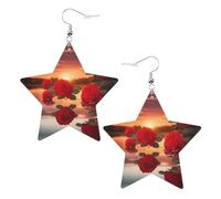 red roses at sunset Prints Leather Star-Shaped Earrings Lightweight And Stylish Accessories For Parties Dances And Everyday Life.