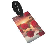 red Roses at Sunset PVC Luggage Tag for Suitcases, Durable Travel ID Label with Name Card Removable Strap for Bags, 1 Pack