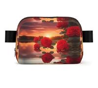 red roses at sunset Square-Shaped Waist Bag with Durable Polyester and Adjustable Strap for Unisex Use