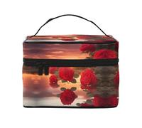 red roses at sunset Women's Large Capacity Makeup Bag, Portable Travel Makeup Bag, (9x6.5x6.2 inches) Girls Large Makeup Bag Storage Bag