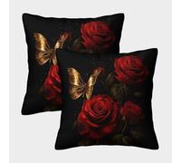 Red Roses-Botanical Elegance Style Pillow Covers 2 Pack Cozy Pillowcase Art Cushion Cover with Zipper Decorative for Sofa Living Room Bed Home 50x50cm