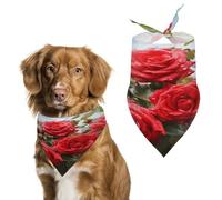 Red Roses Bush in The Garden Easter Dog Bandanas for Small Medium Large Dogs,Cat Dogs,Pet Scarf - Polyester Cute Bibs.Triangle Pet Scarf for Puppy Pet,Personalized Birthday/Party Fun Idea Gift