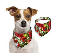 Red Roses Bush Printed,Dog Bandanas Cotton Pet Scarf Adjustable Bibs for Pet,L