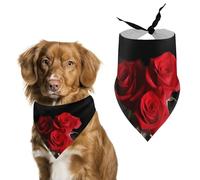 Red Roses Dog Bandana Washable & Adjustable Triangle Scarf, Breathable Pet Scarf for Small Medium Large Pets, Cute Fashion Pet Accessory