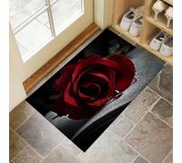 Red Roses Door Mats 45 X 75 Cm, Washable Indoor Doormat Tpr Non-Slip, Dirt Trapper Front Door Mat Inside, Romantic Flowers Super Absorbent Entrance Rug For Entryway, Pets And Dogs - Dark Gray
