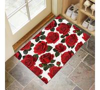 Red Roses Door Mats Indoor, Machine Washable Soft Doormats, Dirt Trapper Door Mat, Absorbent Entrance Rug, Romantic Flowers Non-Slip Floor Mats For Inside (50 X 80 Cm, Red)