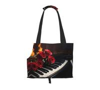 Red Roses Flame Piano Printed Portable Foldable pet Shoulder Bag, Suitable for Carrying Small Pets