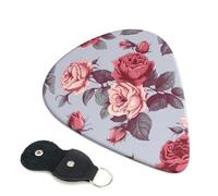 Red Roses Floral 6 Pack Guitar Picks With Holder, Personalized Guitar Plectrums Non-Slip Portable Ukulele Bass Picks 0.46mm For Acoustic Guitar Lovers Gifts