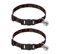 Red Roses Floral Black Cat Collar with Bell 2 Pack Pet Collar Adjustable 10.6 to 17.1 Inches