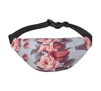 Red Roses Floral Fanny Pack for Men Women Belt Bag Fashion Waist Bag Everywhere Crossbody Bag Wallet Hip Bum Bag with Adjustable Strap Waterproof Chest Bag for Travel Hiking Sports, Black, One Size