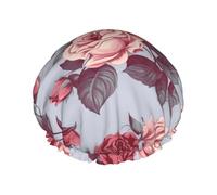 Red Roses Floral Shower Cap Reusable Waterproof Shower Bonnet for Women Men Elastic Band Bath Hair Hat Double Layered Washable Bath Cap for All Hairstyles, Travel-Friendly
