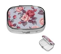 Red Roses Floral Square Metal Pill Box 2 Compartment Cute Travel Pill Organizer Case Portable Medicine Vitamin Organizer Pill Case for Women Men Travel Unique Gift