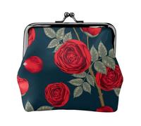 Red Roses Flowers, PU Leather Coin Purse, Small Wallets, Change Pouch with Kiss Lock Clasp Buckle, Change Purse