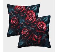 Red Roses-Gothic Floral Design Pillow Covers 2 Pack Cozy Pillowcases Art Cushion Covers with Zipper Decorative Sofa for Living Room Bedroom 45x45cm