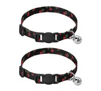 Red Roses Green Leaf Black Small Dog Collar with Bell 2 Pack Cats Collar Adjustable 10.6 to 17.1 Inches
