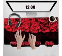 Red Roses Keyboard and Mouse Pad with Wrist Rest Large Mousepad XXL Desk Mat Set 31.5" x 15.75" Desk Pad Support Extended Non-Slip Rubber Base Computer Mat for Women Gift