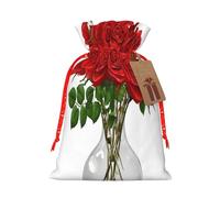 (red roses) Large Reusable Burlap Pouches Rustic Wedding Favor Xmas Bags Drawstring Gift Sacks Bulk Party. S Size