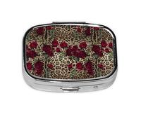 Red Roses Leopard Print,Meta Pill Box 2 Compartment Medicine Case,Portable Organizer,Rectangle Meta Portable Organizer Pill Box 2403 Compartment Medicine Case