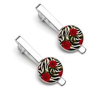 Red Roses on Zebra Background Men's Tie Clips Necktie Bar Pinch Clip Set of 2 Formal Business Wedding Accessories