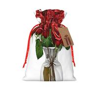 red roses -Print Reusable Burlap Pouches Drawstring Bags, Rustic Wedding Christmas Party Favors Bulk Packaging.