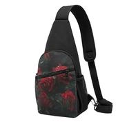 Red Roses Printed Chest Bag Sling Bag for Men Women, Outdoor Crossbody Fanny Packs Hiking Chest Packs Sport Daypacks