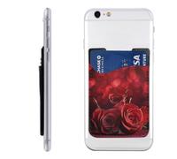 Red Roses Printed Phone Card Holder Wallet Sleeve PU Leather Phone Pocket Compatible with iPhone Samsung Galaxy
