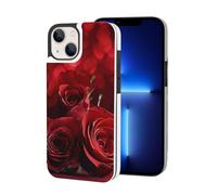 Red Roses Printed Phone Cases for iPhone 13 Mini Wallet Case 5.4 inch Magnetic Clasp Flip Leather Shockproof Phone Case Cover with Card Slots Holder