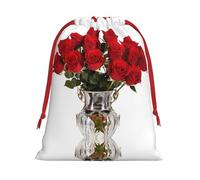 Red Roses Printed Ultra Soft Velvet Gift Bag, Stylish Design, Preferred For Holidays
