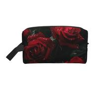 Red Roses Prints Makeup Bags for Women Girls Large Capacity Zipper Cosmetic Bag Travel Toiletry Bag Organizer with Handle