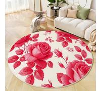 Red Roses Round Rug 60 Cm Indoor Circle Soft Rug Washable Spring Flowers Print Non Slip Carpet For Bedroom Entryway Living Room Dining Room Office Decor Red