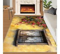 Red Roses Rugs Living Room 120x180cm Romantic Roses Area Rugs for Bedroom Vintage Flowers Washable Anti Slip Floor Carpets Mat Non Shedding Beside Rugs for Dining Room Kitchen Office