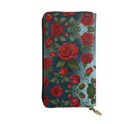 Red roses sea Long leather wallet, portable credit card holder, zippered coin purse, and ID compartment