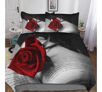 Red Roses Single Duvet Cover Set Retro Romance Bedding Set 3D Print Soft Microfiber Quilt Covers 135x200 cm with Zipper Closure and 2 Pillowcases 50x75 cm for Teens L.5335