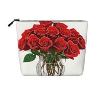 Red Roses Single Layer Linen Like Makeup Bag, Lightweight and Cute, Easy to Use