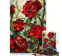 Red Roses Stained Glass 1000 Piece Jigsaw Puzzles for Adults Jigsaw Recall Boost Mental Relax Smooth Cut Birthday Gift (38x52cm)