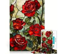 Red Roses Stained Glass Hard Jigsaw Puzzle for Adults 1000 Pieces Intellect Toy Cozy Time Quality Cut (38x26cm)